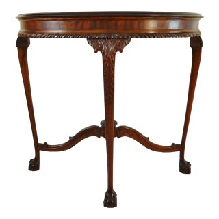 Antique English Flame Mahogany Carved Wood Ball & Claw Foot Demi-Lune Console Table For Sale