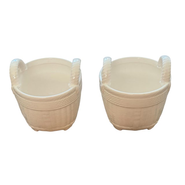 Ceramic Vintage Tiffany Porcelain Pair White Basket Cachepots For Sale - Image 7 of 10