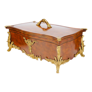Maitland-Smith Burl Wood & Gilt Bronze Box With Figural Handshake Handle – Regency Style Casket