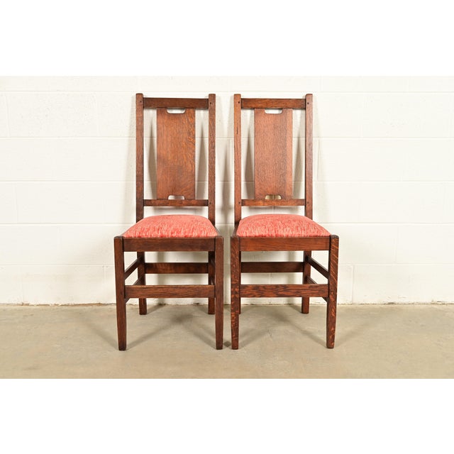 Gustav Stickley Antique Mission Oak Arts & Crafts H-Back Side Chairs or Dining Chairs, Pair For Sale - Image 15 of 15