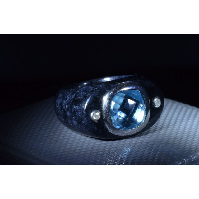 Contemporary The Saratoga: Interesting Hardstone Ring with Blue Topaz & Diamonds For Sale - Image 3 of 7