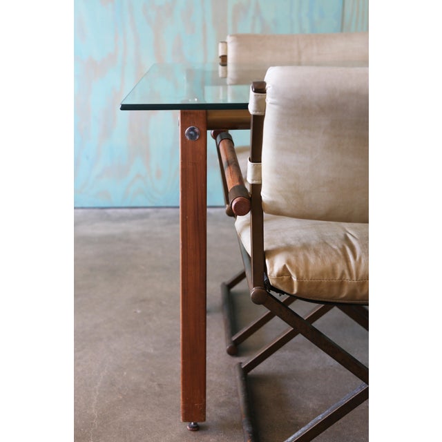 Wood Vintage Dining Set After Cleo Baldon or Cal Style Table With Brass Director Chairs For Sale - Image 7 of 14