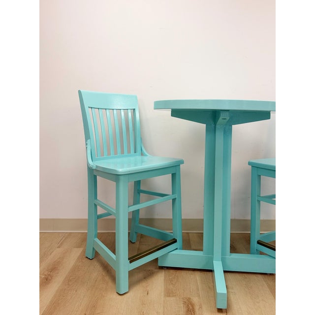 Vintage Bistro Set Turquoise Blue Counter Height Table Two Chairs Outdoor/Indoor For Sale In Tampa - Image 6 of 16