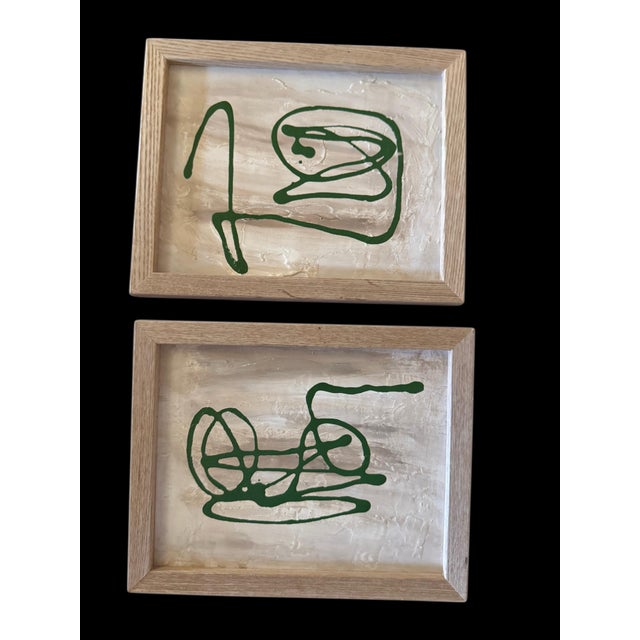 Contemporary Organic Modern Textured Green Abstract Paintings in Natural Wood Frames – 8” X 10” - Unsigned Unknown Artist For Sale - Image 3 of 11