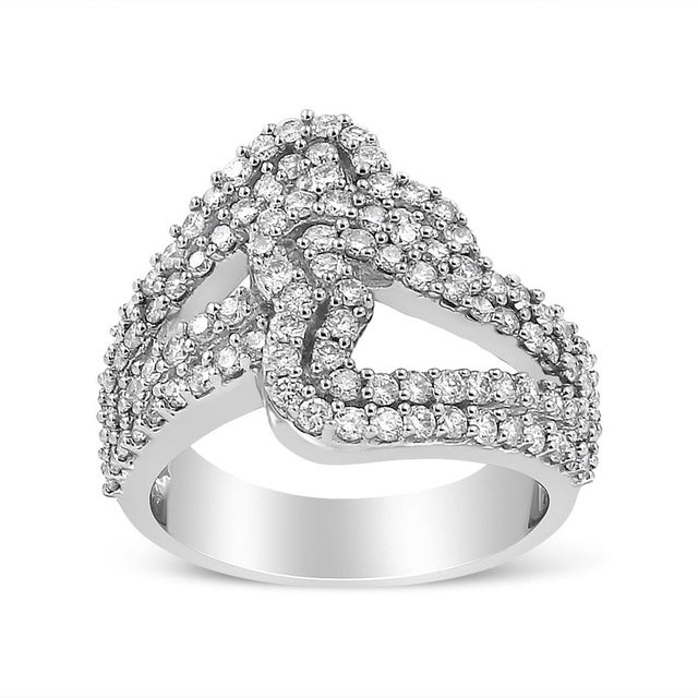 Glamourous and elegant, this stunning bypass ring has an interlocking double heart design that stands out. This piece is...