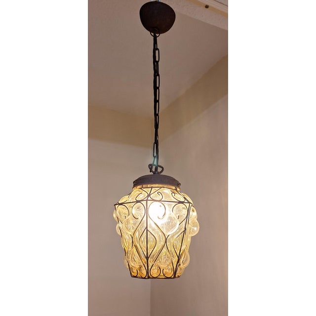 Metal Vintage Hanging Lamp with an Embedded Glass Shade, 1970s For Sale - Image 7 of 7