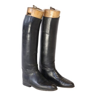 Vintage Leather Riding Boots with Wooden Stretchers - a Pair