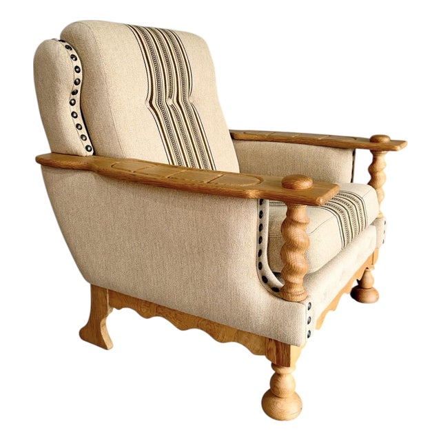 Mid Century Danish Brutalist Henning Kjaernulf Style Oak Lounge Chair For Sale