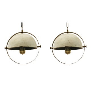 Currey & Co. Industrial Concrete and Iron Pendant Prototypes - a Pair For Sale