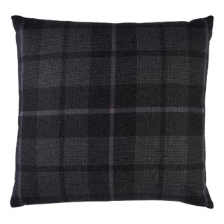 Schumacher Montana Wool Plaid 18" Pillow In Oxford Grey For Sale