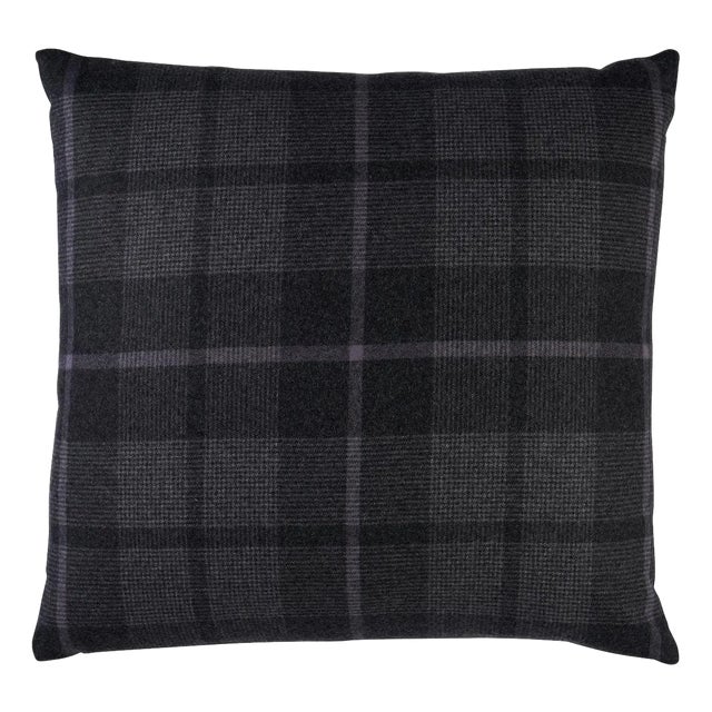 Schumacher Montana Wool Plaid 18" Pillow In Oxford Grey For Sale