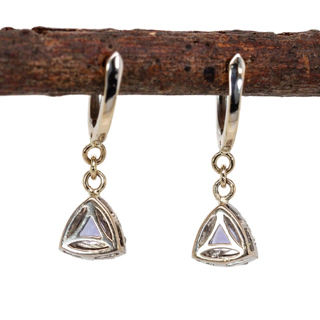 2020s Fine Trillion Tanzanite Earrings With Natural Diamonds in 14k White Gold- Set of 2 For Sale - Image 5 of 5