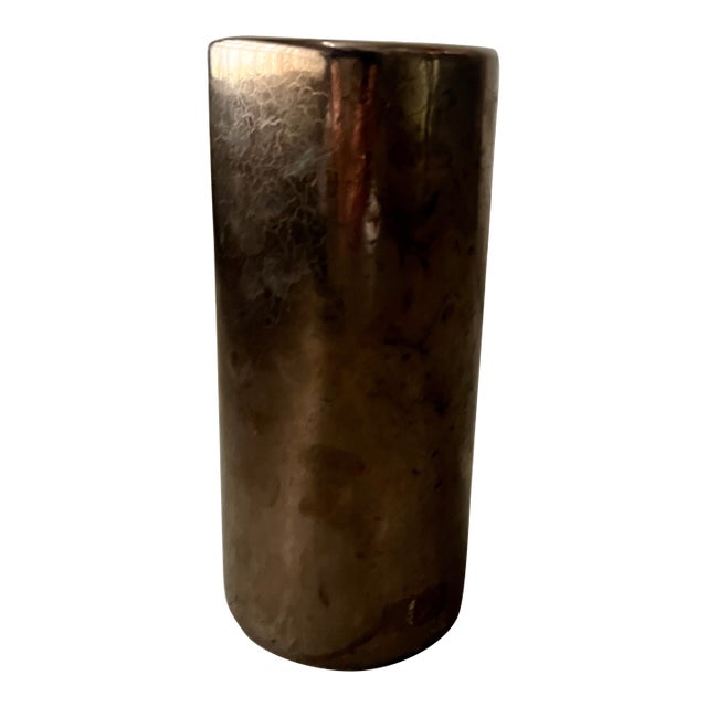 1980s Postmodern Heager Metallic Glaze Cylindrical Vase For Sale
