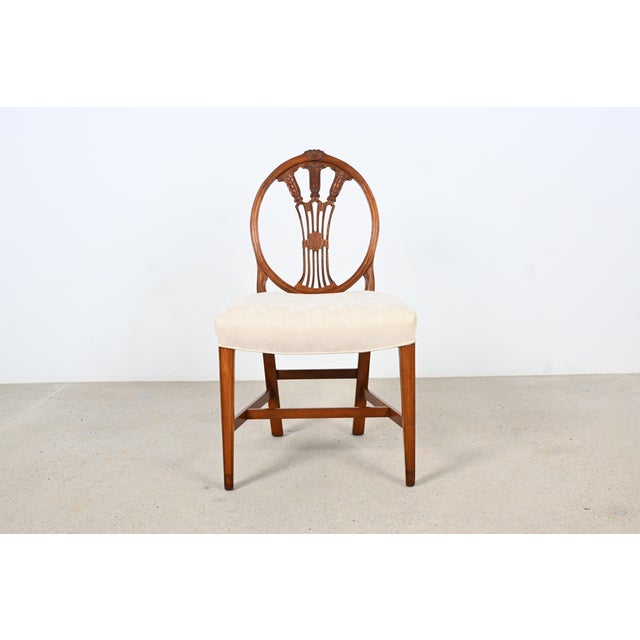 Elegant Set of Six Hepplewhite-Style Carved Dining Chairs With Oval Backrests For Sale - Image 9 of 16