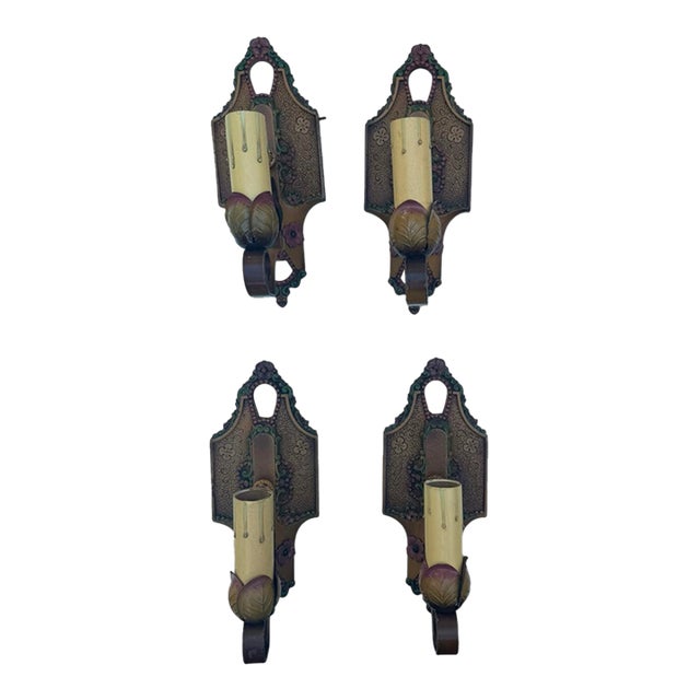 Antique Lincoln No 904 Art Deco Painted Wall Sconces - Set of 4 Rewired For Sale
