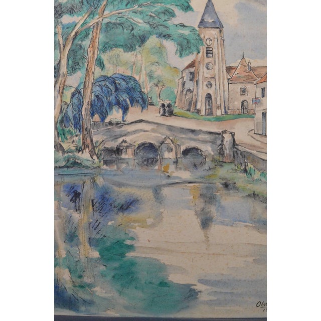 OGUI “Village by the River,” 1929 A wonderfully atmospheric original European landscape dated 1929, depicting a quiet...