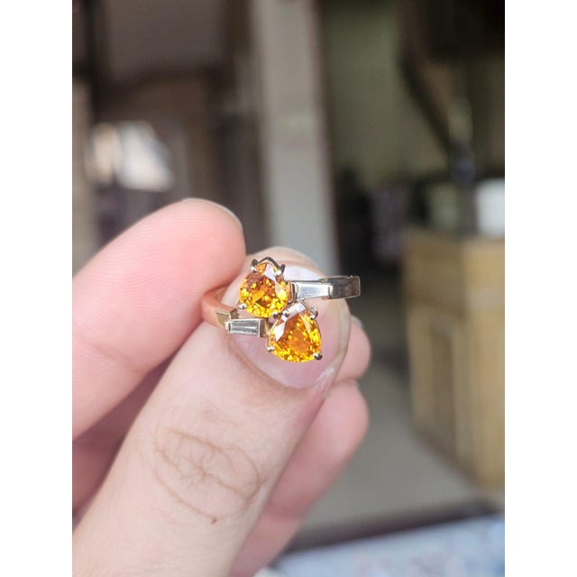 Set in 18k Gold, Orange Sapphire & Tapered Baguette Diamond Engagement Ring, Size 6 For Sale - Image 10 of 10