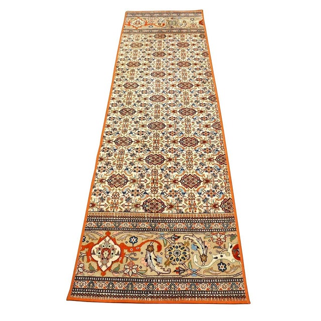 1980s Vintage Persian Tabriz Taba Tabai Wool 3x10 Orange & Ivory Handmade Runner Rug #1144064 For Sale - Image 5 of 11