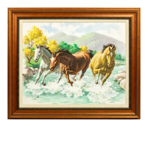 Arthur Saron Sarnoff Original Painting on Board of Horses Running in Stream