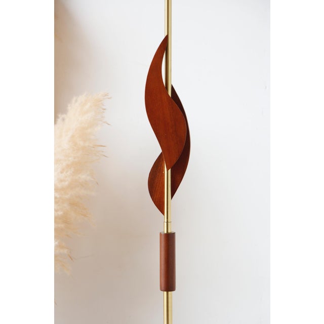 Mid-Century Modern Vintage Scandinavian Teak, Bakelite and Brass Floor Lamp, 1960s For Sale - Image 3 of 16