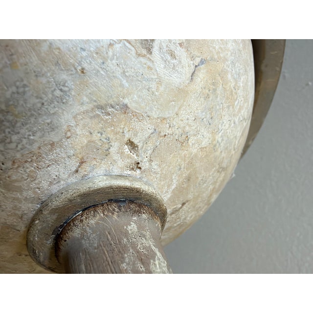 Pair of Neoclassical Travertine, Cast Iron & Brass Sculptural Lamps, Attributed to Michael Taylor For Sale In Phoenix - Image 6 of 17