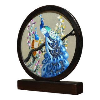 Double-Sided Suzhou Embroidery Peacock Artwork – Handcrafted Silk “Peacock on Blossoming Branch” Decor For Sale