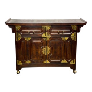 Vintage Bernhardt Chinoiserie Style Burlwood Lacquer Dry Bar Server For Sale
