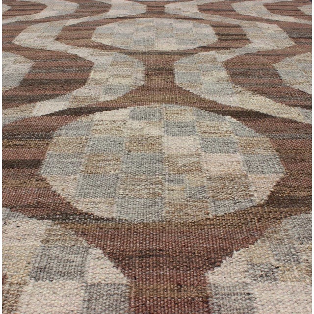 2010s Scandinavian Flat-Weave Rug With Modern Design in Brown, Coffee, Gray, Cream For Sale - Image 5 of 10