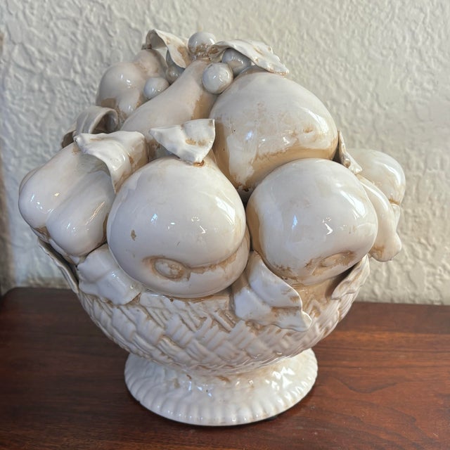 White Large Antique Italian White Porcelain Fruit Bowl Centerpiece For Sale - Image 8 of 12
