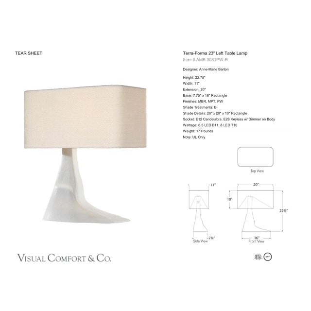 Anne-Marie Barton by Visual Comfort Signature Terra-Forma 23" Left Table Lamp in Plaster White with Bouclé Shade Designer:...