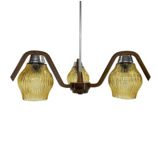 Wood & Glass Chandelier attributed to Wood Humpolec, 1960s For Sale