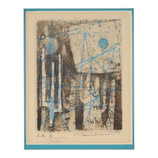 "Fete" Mid Century Modern Abstract Etching & Aquatint on Paper (Artist's Proof) by Renée Lubarow For Sale