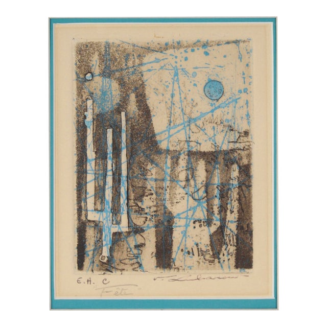 "Fete" Mid Century Modern Abstract Etching & Aquatint on Paper (Artist's Proof) by Renée Lubarow For Sale