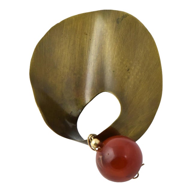 Mexican Modernist Carnelian Sterling Silver Brooch For Sale