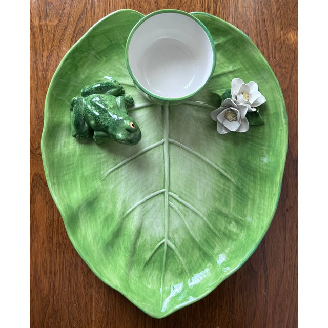 The Mane Lion- Italian Faience Lily Pad/Frog Platter For Sale - Image 9 of 9