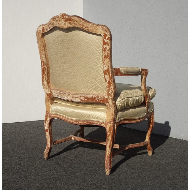Vintage French Provincial Silk Bergere Chair W Red & Gold Crackle Finish For Sale - Image 12 of 12