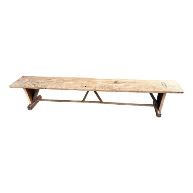 Rustic European Farmhouse Natural Trestle Bench 54" For Sale