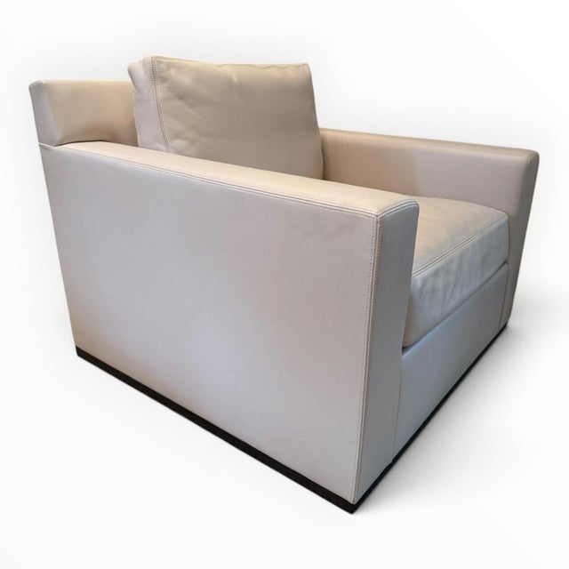 Contemporary Holly Hunt Gryphon Leather Swivel Club Chairs- A Pair For Sale - Image 3 of 7