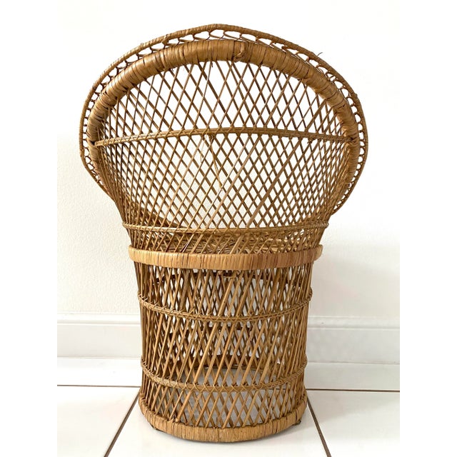 Brown Vintage 1970s Rattan Barrel Chair Plant Stand For Sale - Image 8 of 10