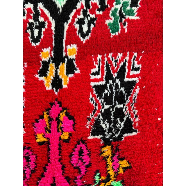 Mid-Century Stunning Red Moroccan Boucherouite Cotton Rug For Sale - Image 6 of 8