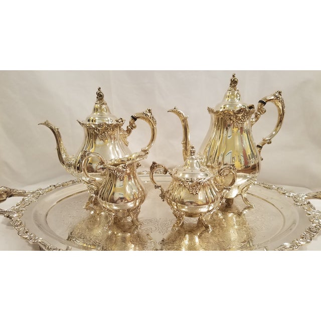 Vintage Wallace Baroque Silver Plate Coffee Tea Set With Creamer, Sugar