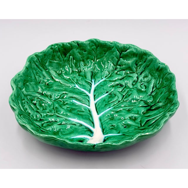 1940s 1940s Bordallo Pinheiro Cabbage Leaf Bowl Pressed Frog Mark Portugal Majolica 9" For Sale - Image 5 of 7