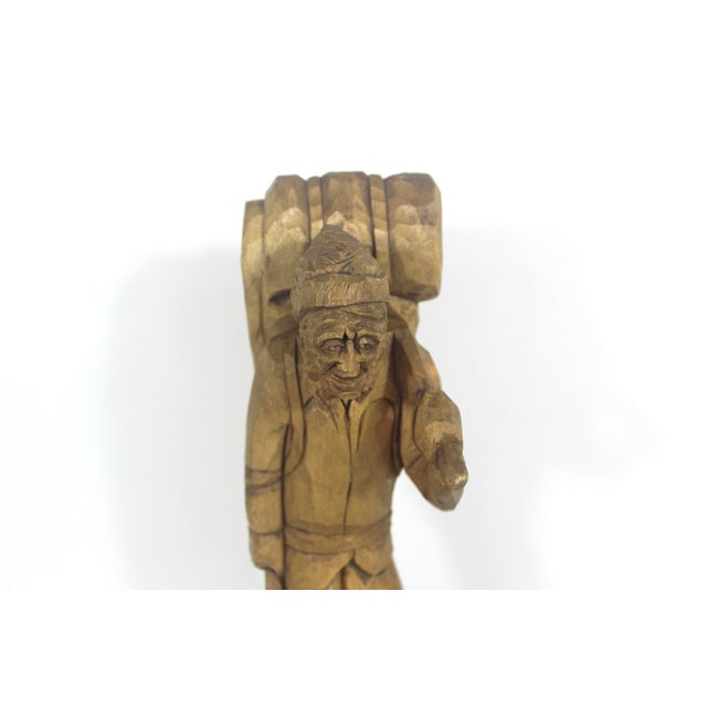 V Fortin 13” Vintage Hand Carved Wood Hunter Trapper Winter Traveller French Canadian Folk Art, Figurine, Signed Wood Carving Quebec Man For Sale - Image 11 of 16
