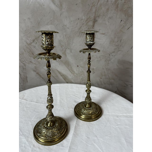 Gilt Brass Candlesticks, 1920s, Set of 2 For Sale - Image 3 of 11