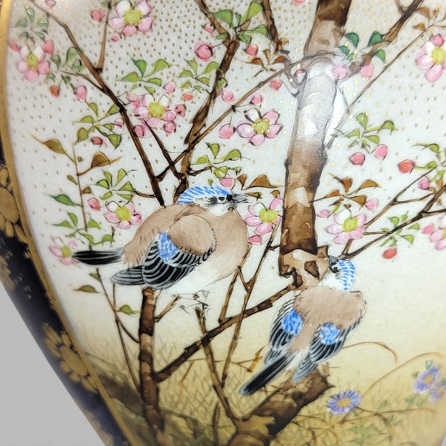 Meiji Kinkozan Kyoto Satsuma Vase in Cobalt Blue & Gilt Moriage, 1895 For Sale - Image 9 of 14