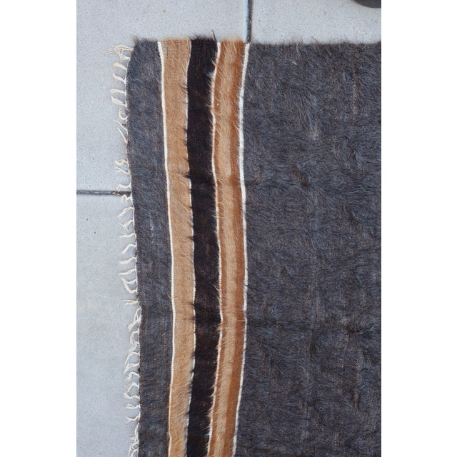 Vintage Turkish Siirt Mohair Blanket, Undyed Angora Goat Hair, Medallion & Stripes For Sale - Image 13 of 13