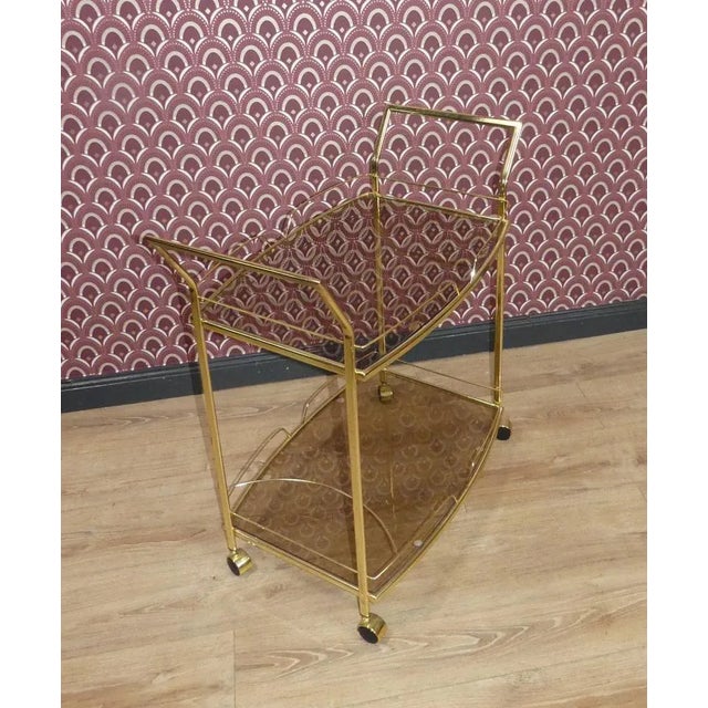 Metal Brass & Glass Bar Wagon in Smoke Glass, 1970s For Sale - Image 7 of 12