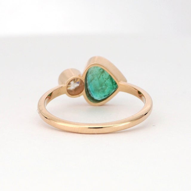 14k Gold Ring With Natural Diamond and Trillion-Cut Emerald, New For Sale - Image 17 of 18