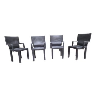 Arcadia Armchairs in Black Leather by Paolo Piva for B&B Italia, 1980s, Set of 4 For Sale