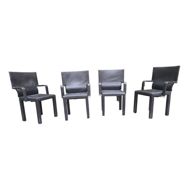 Arcadia Armchairs in Black Leather by Paolo Piva for B&B Italia, 1980s, Set of 4 For Sale